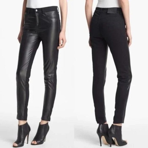 McQ by Alexander McQueen Denim - Alexander McQueen McQ Dark Wash Faux Leather Front Panel Skinny Jeans Size 28/6